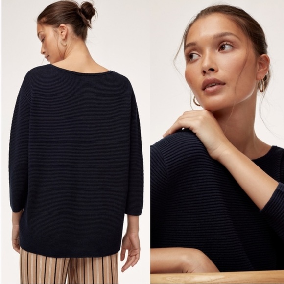 ARITZIA Wilfred Blanchard Sweater Dark Blue Crew Neck Linen Blend - Picture 3 of 7